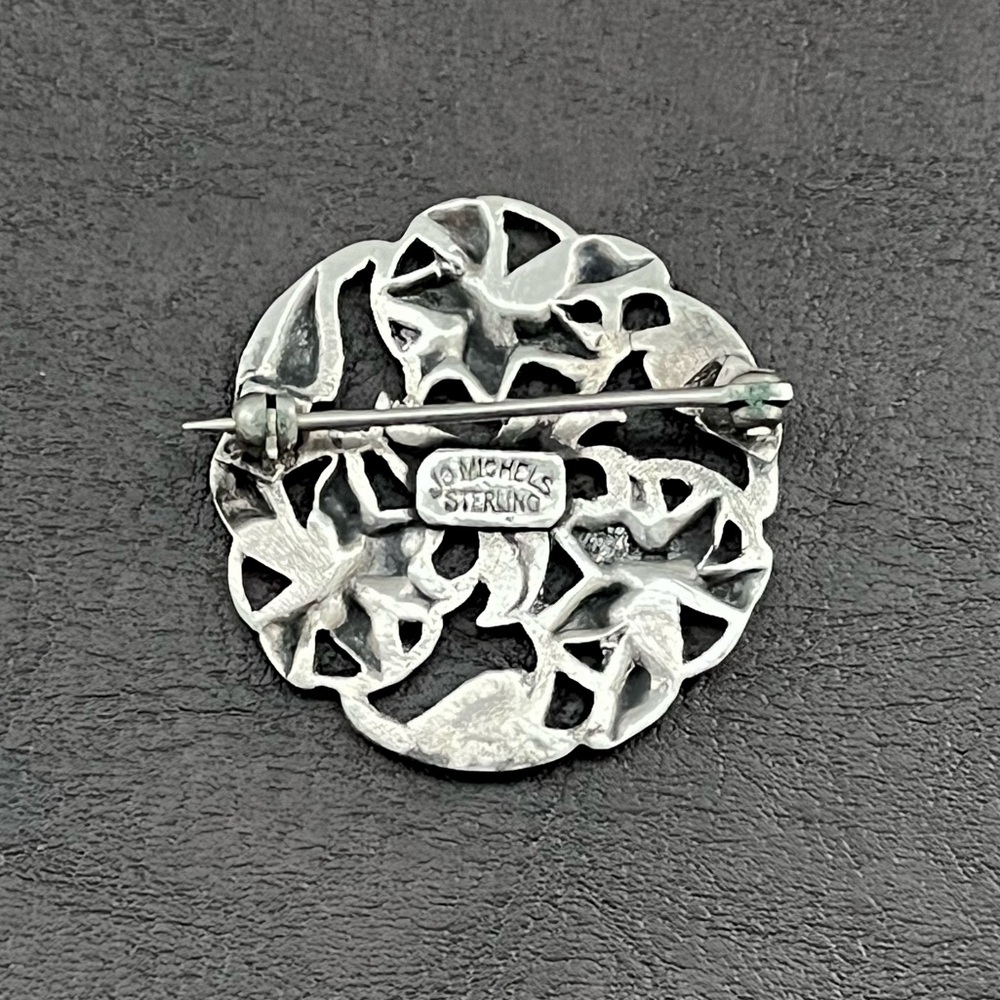 Vintage Jo Michels sterling silver round floral brooch pin - Picture 6 of 9